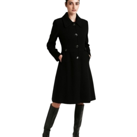 Calvin Klein Coat dressy wool blend fitted black long full length peacoat sz 10 - Picture 1 of 14